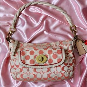 Vintage Y2K Coach Poppy Polka Dot Pink and Cream Shoulder Bag